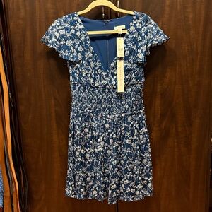 Monique Lhuillier Blue Floral Mini Dress